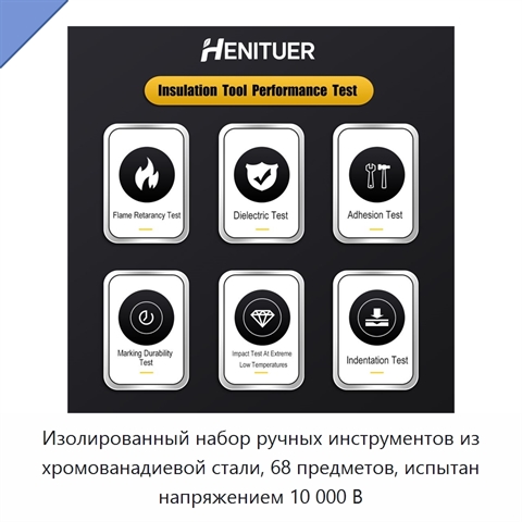 Изолированный набор ручных инструментов из хромованадиевой стали, 68 предметов, испытан напряжением 10 000 В