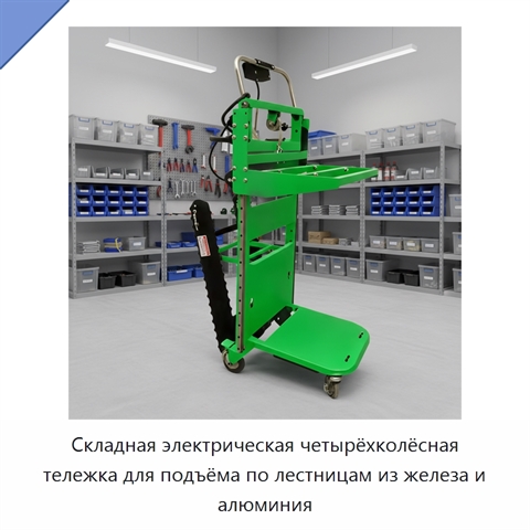 Складная электрическая четырёхколёсная тележка для подъёма по лестницам из железа и алюминия