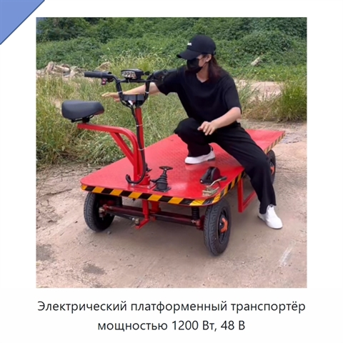 Электрический платформенный транспортёр мощностью 1200 Вт, 48 В