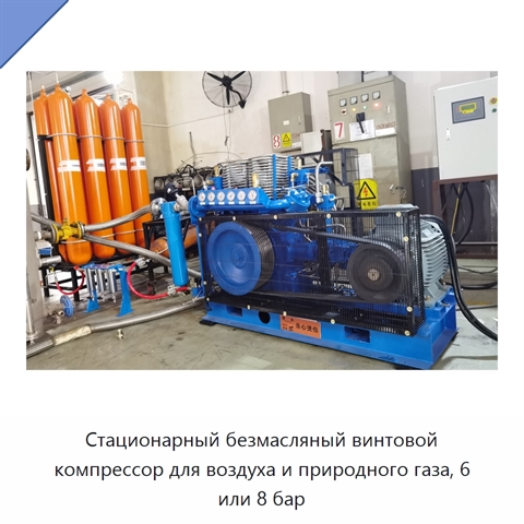 Стационарный безмасляный винтовой компрессор для воздуха и природного газа, 6 или 8 бар