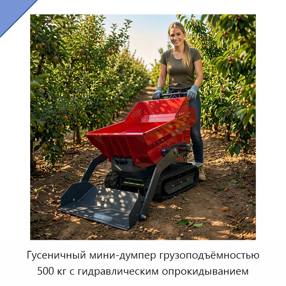 Гусеничный мини-думпер грузоподъёмностью 500 кг с гидравлическим опрокидыванием — Землеройная техника