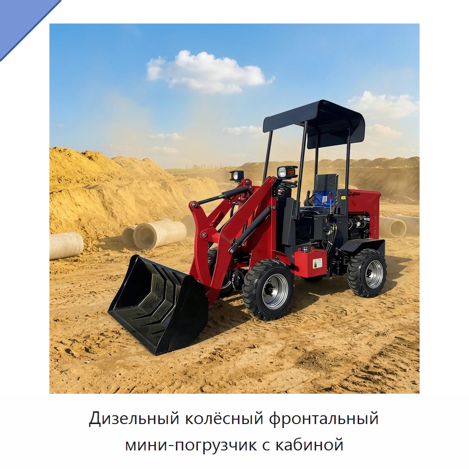 Дизельный колёсный фронтальный мини-погрузчик с кабиной — Землеройная техника