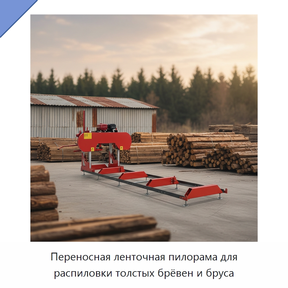 Переносная ленточная пилорама для распиловки толстых брёвен и бруса — Лесохозяйственная техника