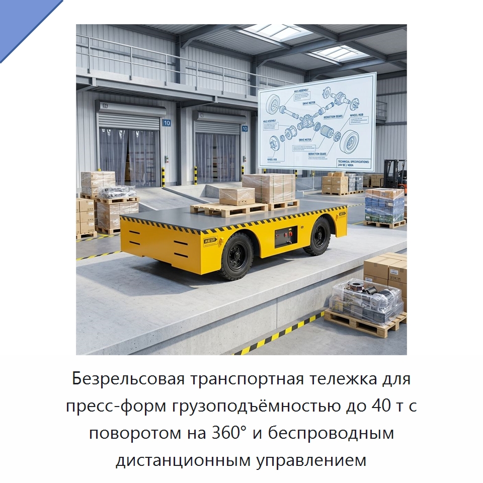 Безрельсовая транспортная тележка для пресс-форм грузоподъёмностью до 40 т с поворотом на 360° и беспроводным дистанционным управлением — Подъемно-транспортное оборудование
