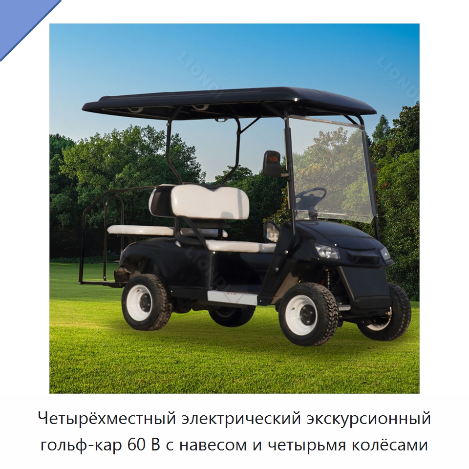 Четырёхместный электрический экскурсионный гольф-кар 60 В с навесом и четырьмя колёсами — Конвейеры