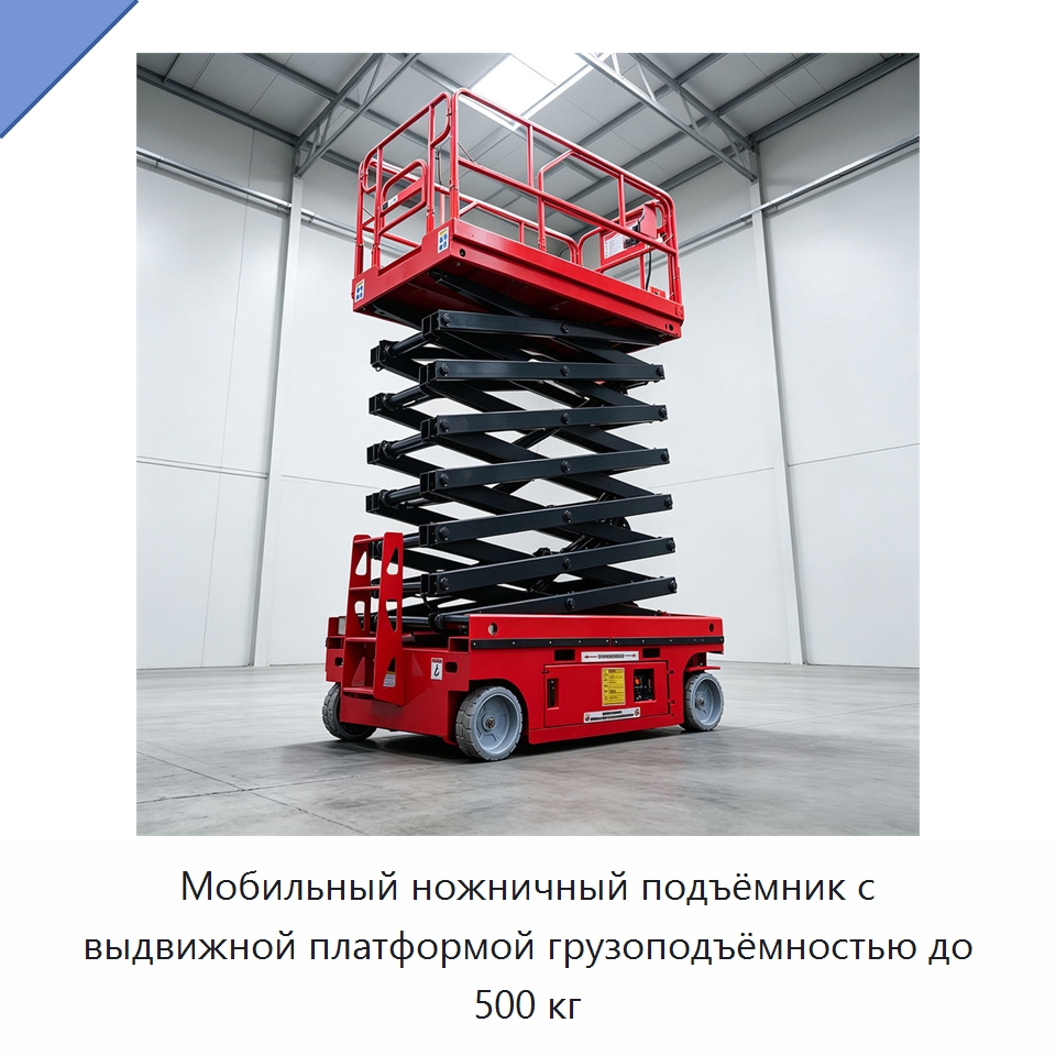 Мобильный ножничный подъёмник с выдвижной платформой грузоподъёмностью до 500 кг — Подъемные столы