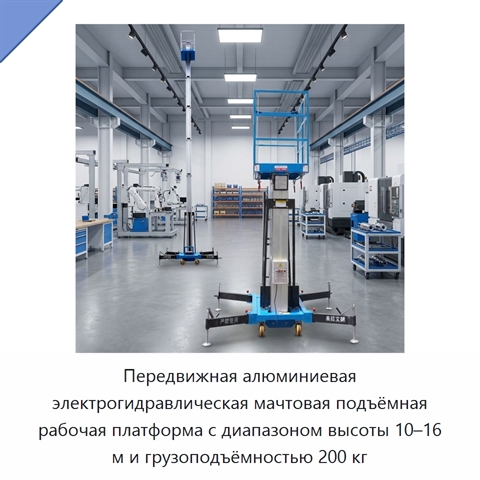 Передвижная алюминиевая электрогидравлическая мачтовая подъёмная рабочая платформа с диапазоном высоты 10–16 м и грузоподъёмностью 200 кг