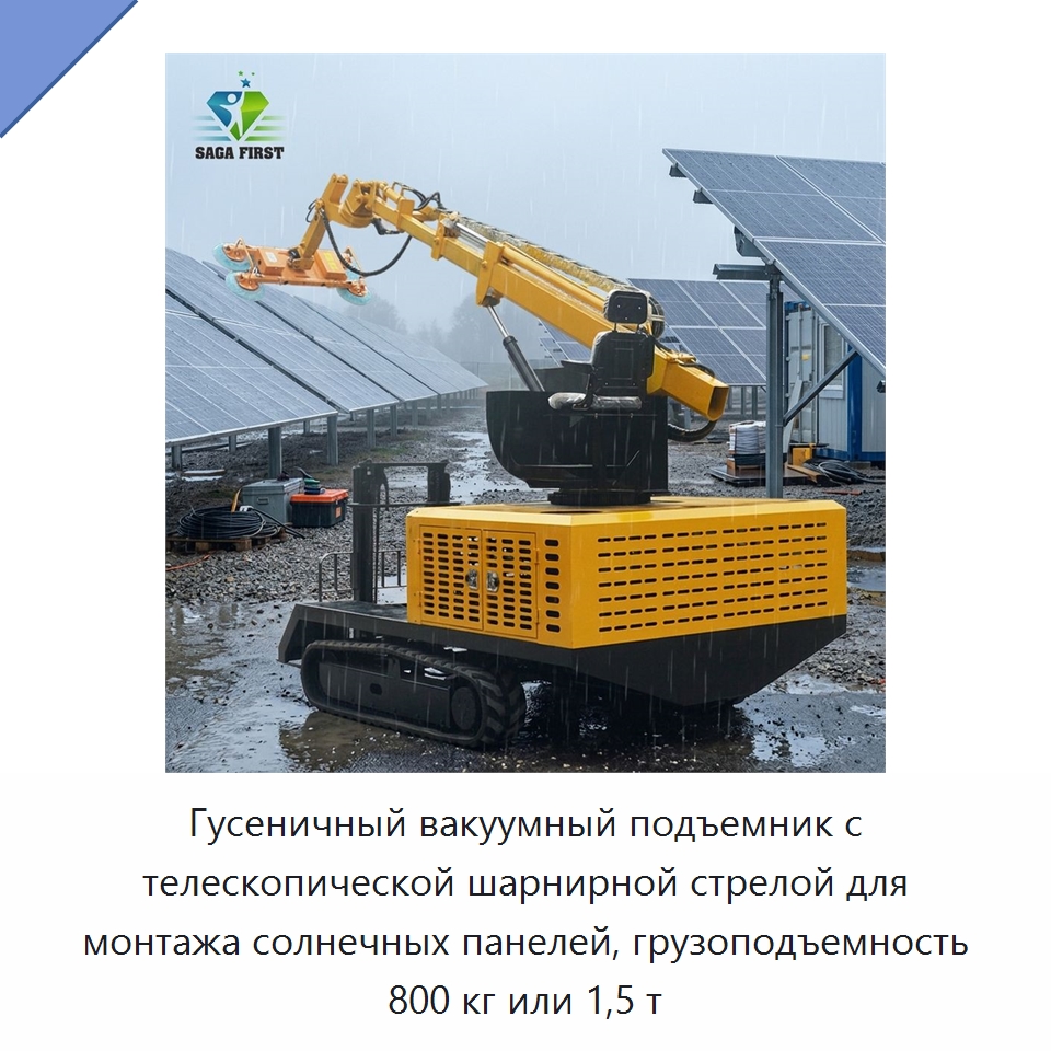 Гусеничный вакуумный подъемник с телескопической шарнирной стрелой для монтажа солнечных панелей, грузоподъемность 800 кг или 1,5 т — Вакуумные грузозахваты