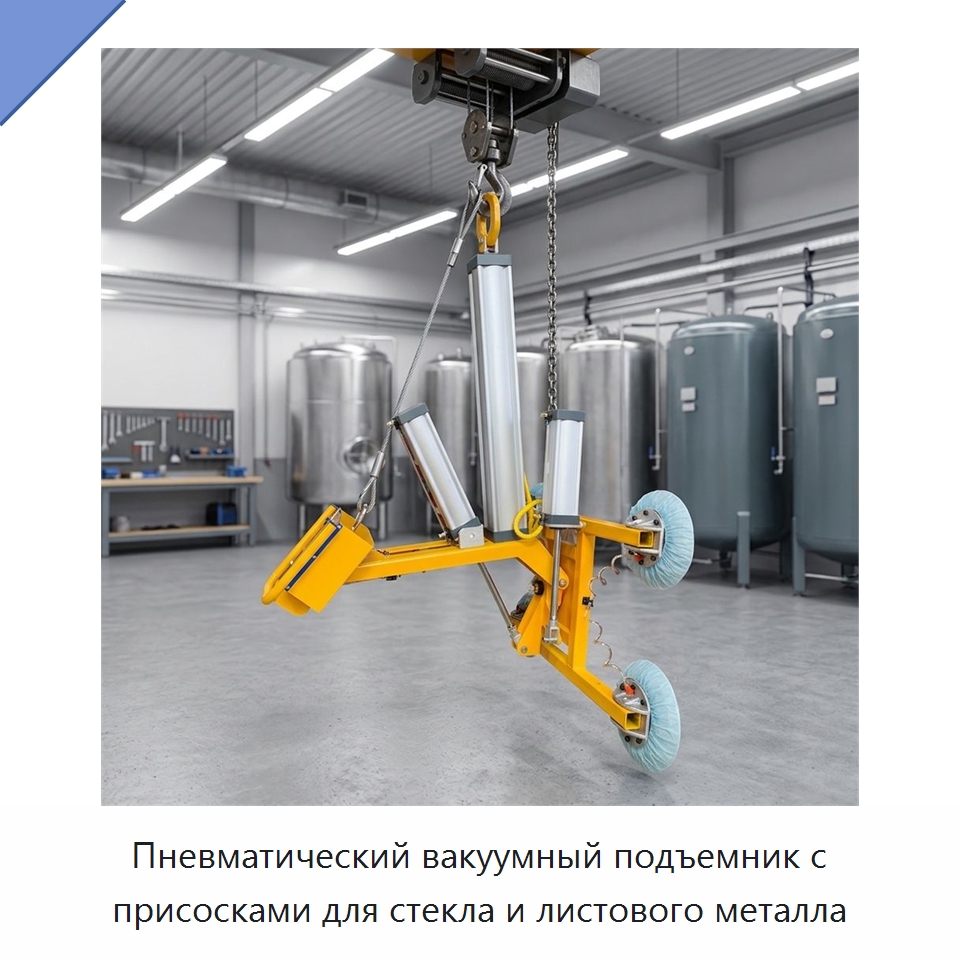Пневматический вакуумный подъемник с присосками для стекла и листового металла — Подъемно-транспортное оборудование