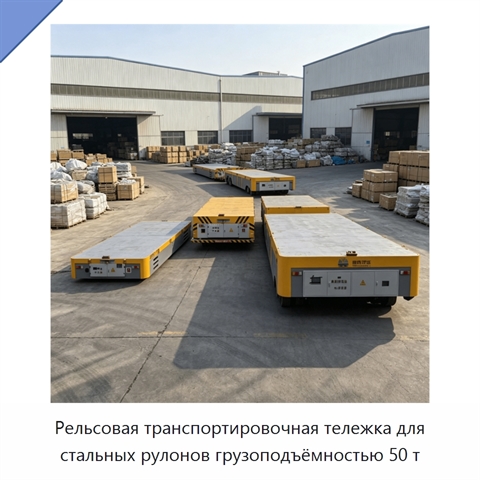 Рельсовая транспортировочная тележка для стальных рулонов грузоподъёмностью 50 т