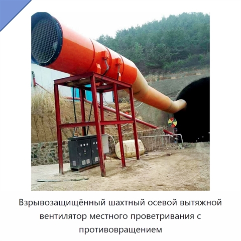 Взрывозащищённый шахтный осевой вытяжной вентилятор местного проветривания с противовращением