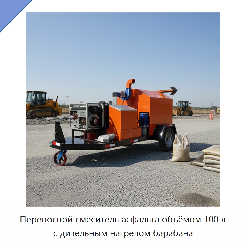 Переносной смеситель асфальта объёмом 100 л с дизельным нагревом барабана — Дорожная техника