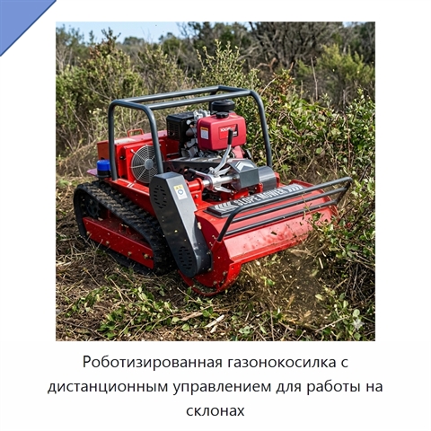 Роботизированная газонокосилка с дистанционным управлением для работы на склонах