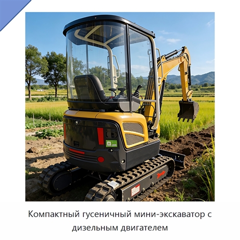 Компактный гусеничный мини-экскаватор с дизельным двигателем