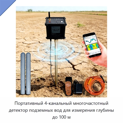 Портативный 4-канальный многочастотный детектор подземных вод для измерения глубины до 100 м