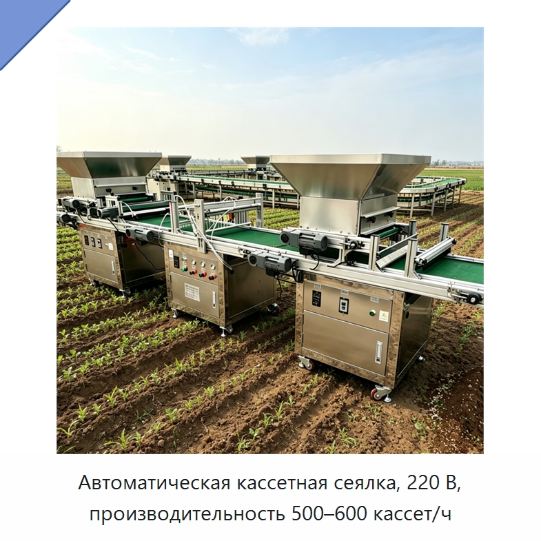 Автоматическая кассетная сеялка, 220 В, производительность 500–600 кассет/ч — Сельскохозяйственные машины