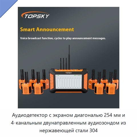 Аудиодетектор с экраном диагональю 254 мм и 4-канальным двунаправленным аудиозондом из нержавеющей стали 304