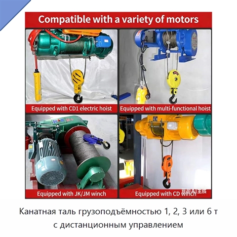 Канатная таль грузоподъёмностью 1, 2, 3 или 6 т с дистанционным управлением