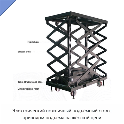Электрический ножничный подъёмный стол с приводом подъёма на жёсткой цепи