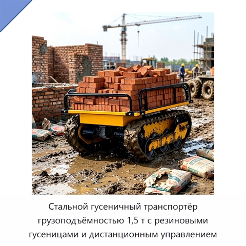 Стальной гусеничный транспортёр грузоподъёмностью 1,5 т с резиновыми гусеницами и дистанционным управлением