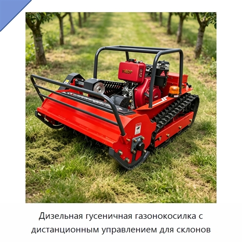 Дизельная гусеничная газонокосилка с дистанционным управлением для склонов