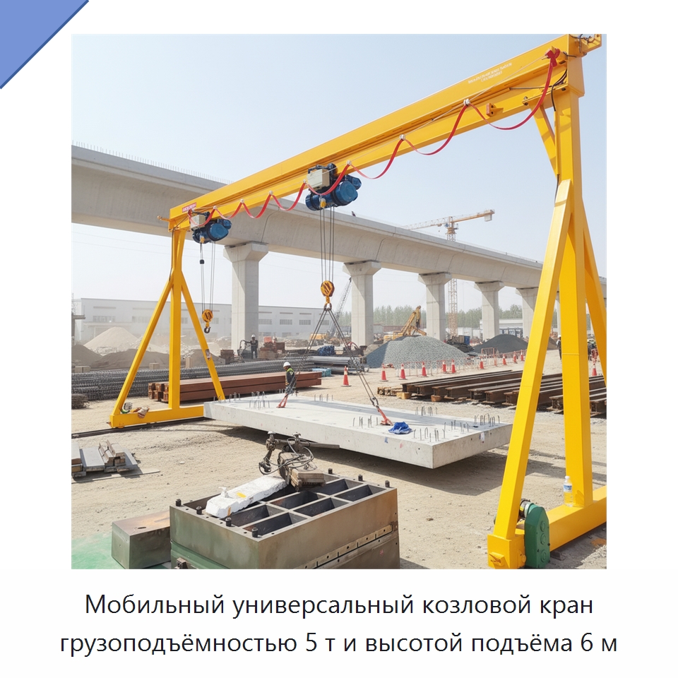 Мобильный универсальный козловой кран грузоподъёмностью 5 т и высотой подъёма 6 м — Специальное подъемно-транспортное оборудование